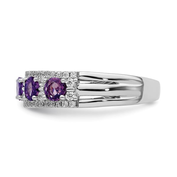 14k White Gold Polished Amethyst and Diamond Ring - Image 3