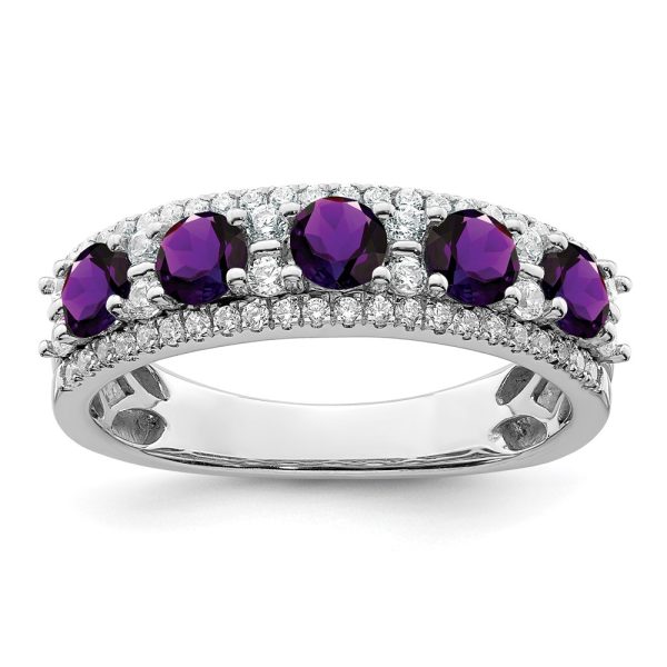 14k White Gold Polished Amethyst and Diamond Ring