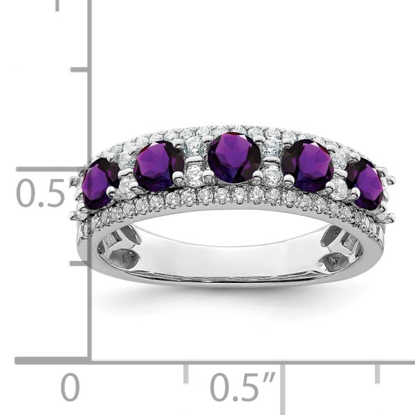 14k White Gold Polished Amethyst and Diamond Ring - Image 2