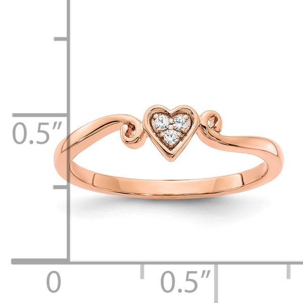 14k Rose Gold Polished Heart Diamond Ring - Image 3