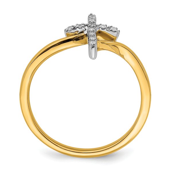 14k Two-tone Polished Cross Diamond Ring - Image 2