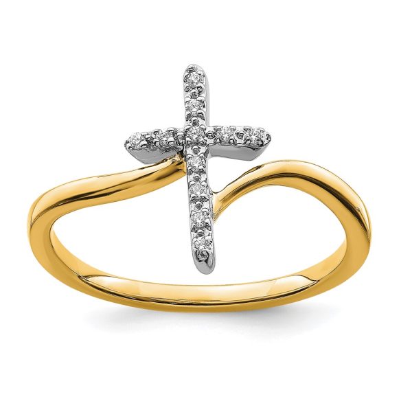 14k Two-tone Polished Cross Diamond Ring