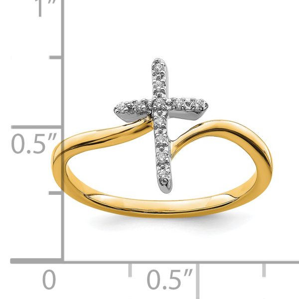 14k Two-tone Polished Cross Diamond Ring - Image 3