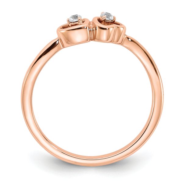 14k Rose Gold Polished Double Heart Diamond Ring - Image 2