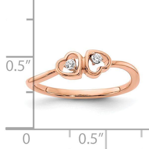 14k Rose Gold Polished Double Heart Diamond Ring - Image 3