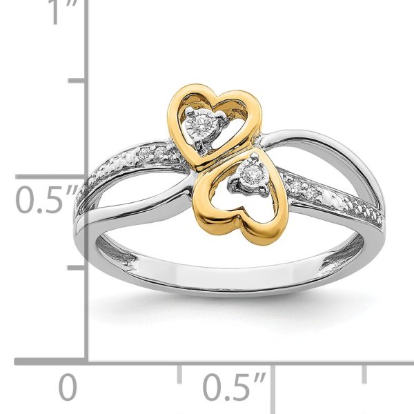 14k Two-tone Polished Double Heart Diamond Ring - Image 3