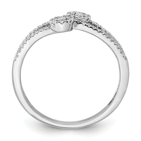 14k White Gold Polished Double Pave Circle ByPass Ring - Image 2