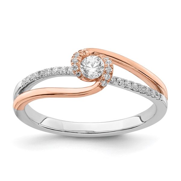 14k Two-tone White & Rose Polished Fancy ByPass Diamond Ring