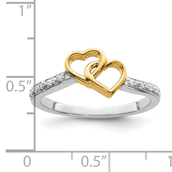 14k Two-tone Polished Double Heart Diamond Ring - Image 3