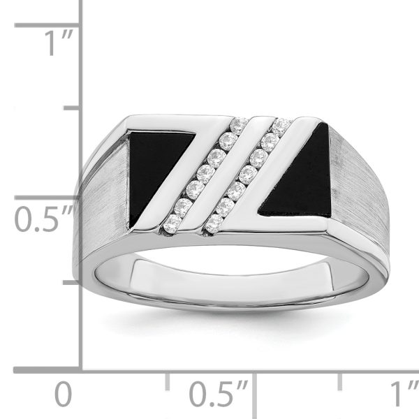14k White Gold Polished & Satin Onyx & Diamond Mens Ring - Image 2