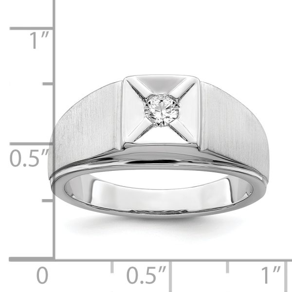 14k White Gold Polished & Satin Diamond Mens Ring - Image 2