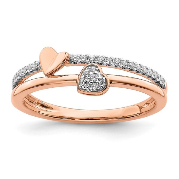 14k Rose Gold Polished Hearts Diamond Ring