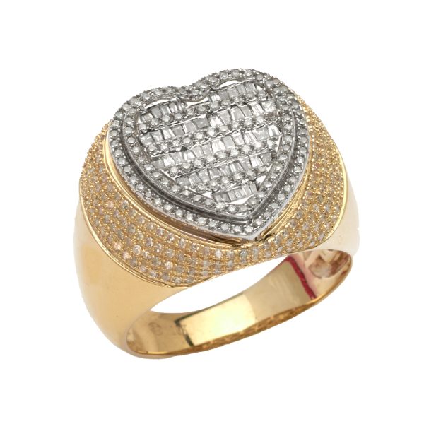 10KY+W 1.65CTW BAGUETTE DIAMOND MENS HEART RING