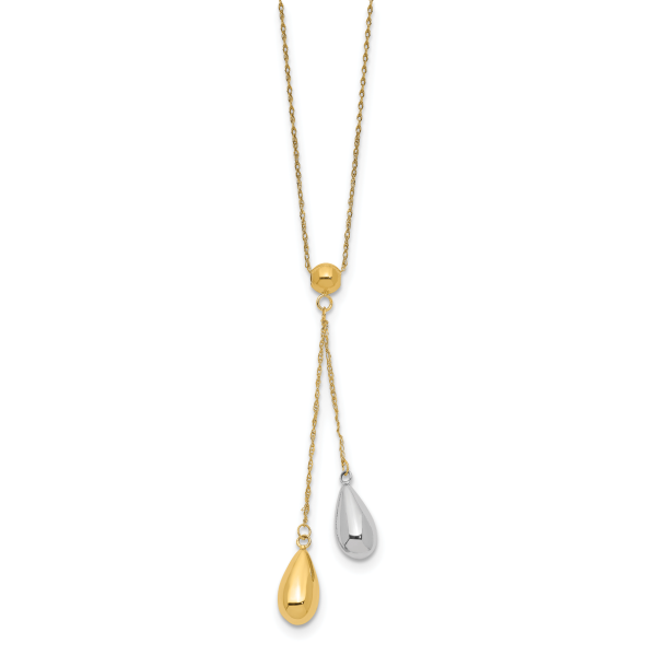 14k Yellow and White Gold Teardrop Puff Lariat Necklace - Image 2