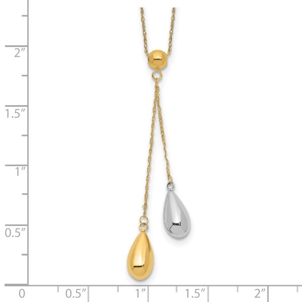 14k Yellow and White Gold Teardrop Puff Lariat Necklace - Image 3