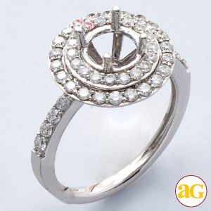 14KW 0.75CTW DIAMOND SEMI MOUNT RING - DOUBLE HALO