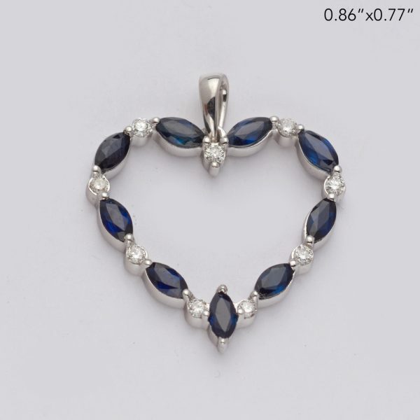 14KW 0.15CTW DIAMOND & BLUE SAPPHIRE HEART PENDANT