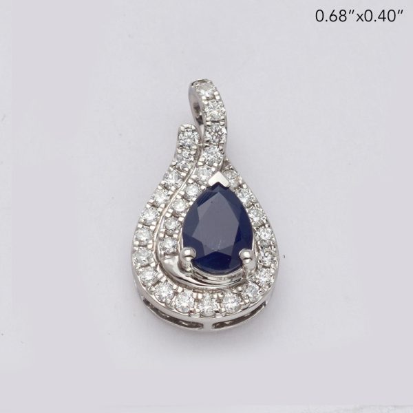 14KW 0.35CTW DIAMOND & BLUE SAPPHIRE TEARDROP