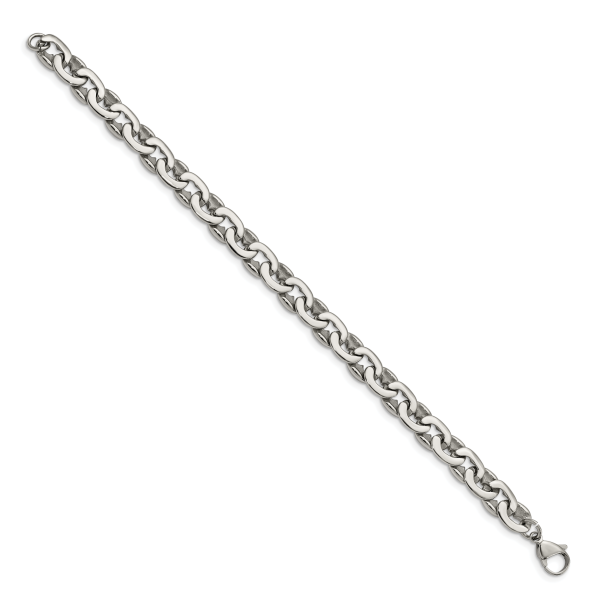 Stainless Steel Polished Oval Link 8.25in Bracelet - Image 3