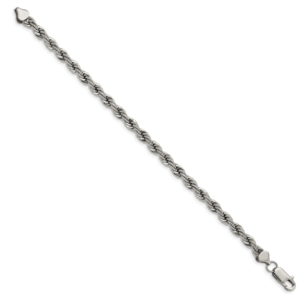 Stainless Steel Polished 6mm 9in Rope Bracelet - Image 3