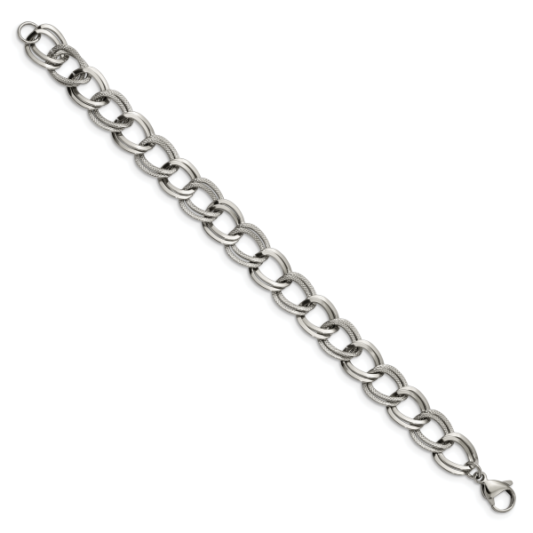 Stainless Steel Polished and Textured 8 inch Link Bracelet - Image 2