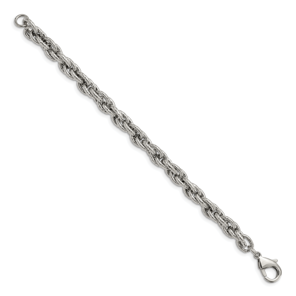 Stainless Steel Polished and Textured Fancy Rope 8in Bracelet - Image 2