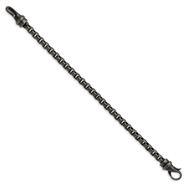 Stainless Steel Antiqued Box Chain 8.5in Bracelet - Image 2