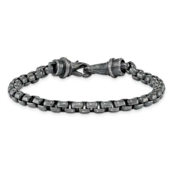 Stainless Steel Antiqued Box Chain 8.5in Bracelet - Image 3