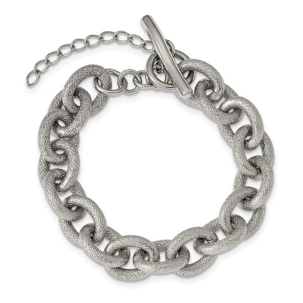 Stainless Steel Polished and Textured 7in Bracelet - Image 2