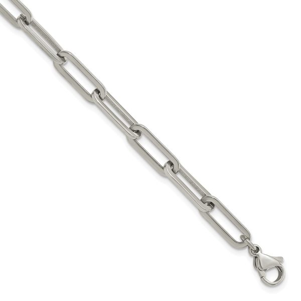 Stainless Steel Polished Open Link Paperclip 7in w/1.25in ext Bracelet