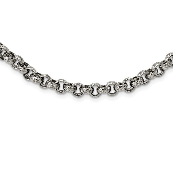 Stainless Steel Polished and Textured Link 24in Necklace - Image 3