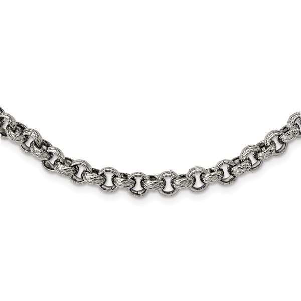 Stainless Steel Polished and Textured Link 24in Necklace