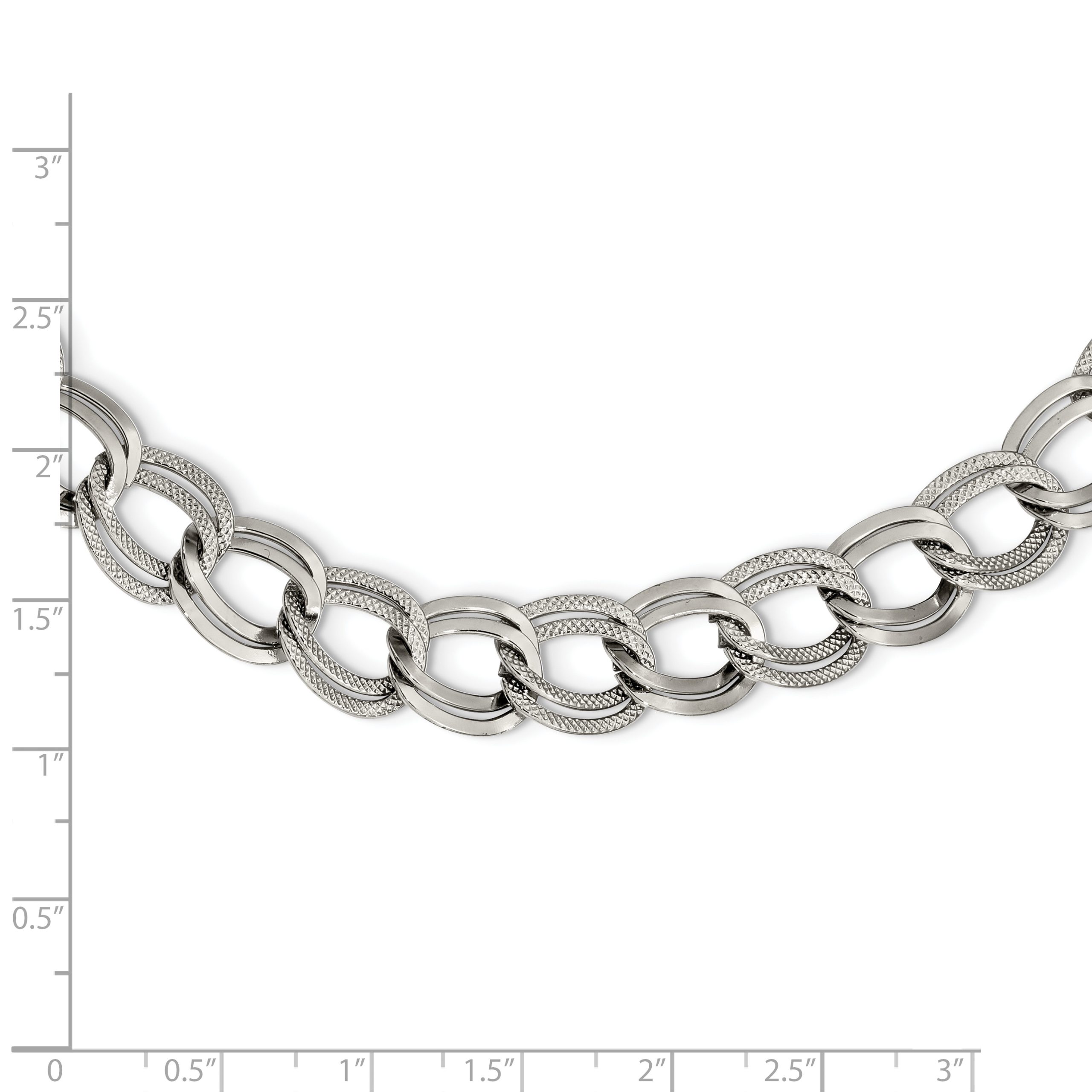 Stainless Steel Polished and Textured Link 17.5in Necklace - Image 3
