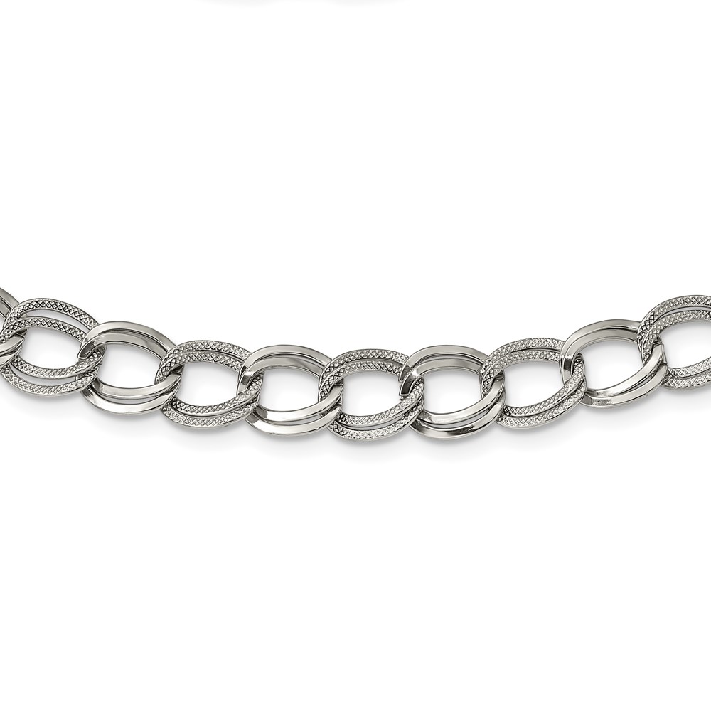 Stainless Steel Polished and Textured Link 17.5in Necklace