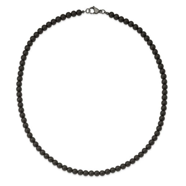 Stainless Steel Brushed Black Agate Antiqued Clasp 27in Necklace - Image 2