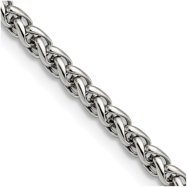 Stainless Steel Polished 4mm 24in Wheat Chain