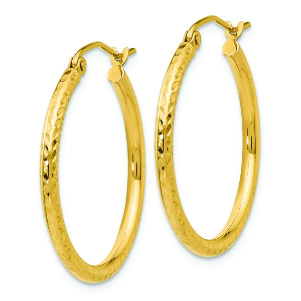 14k Diamond-cut 2mm Round Tube Hoop Earrings - Image 2