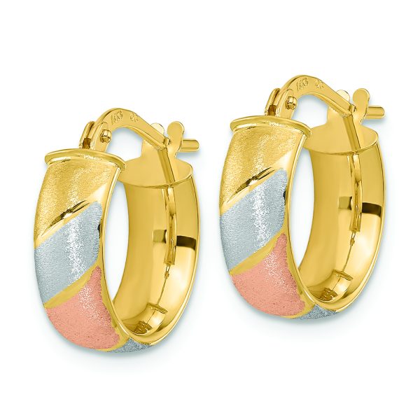 14k w/White and Rose Rhodium Polished Satin Hoop Earrings - Image 2