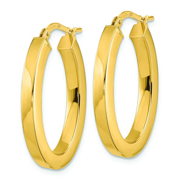 14k Polished Square Tube Oval Hoop Earrings - Image 2