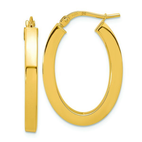 14k Polished Square Tube Oval Hoop Earrings