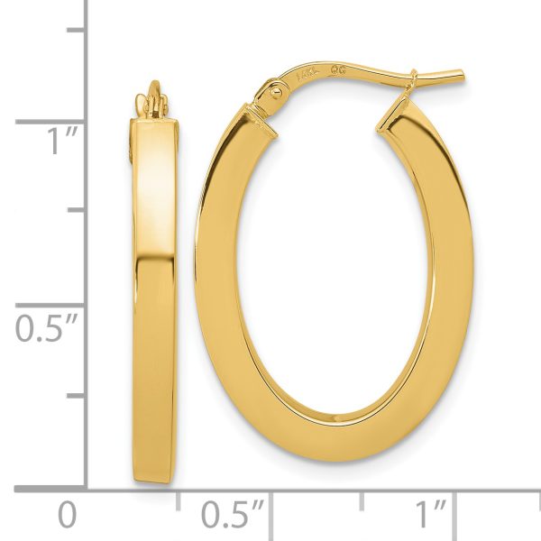 14k Polished Square Tube Oval Hoop Earrings - Image 3