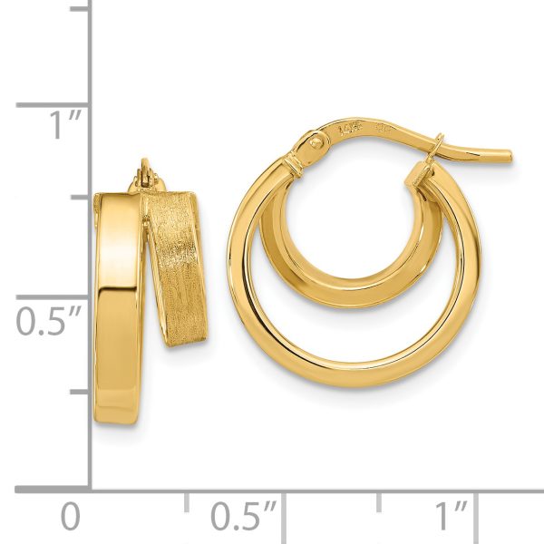 14K Polished and Brushed Square Tube Double Hoop Earrings - Image 3