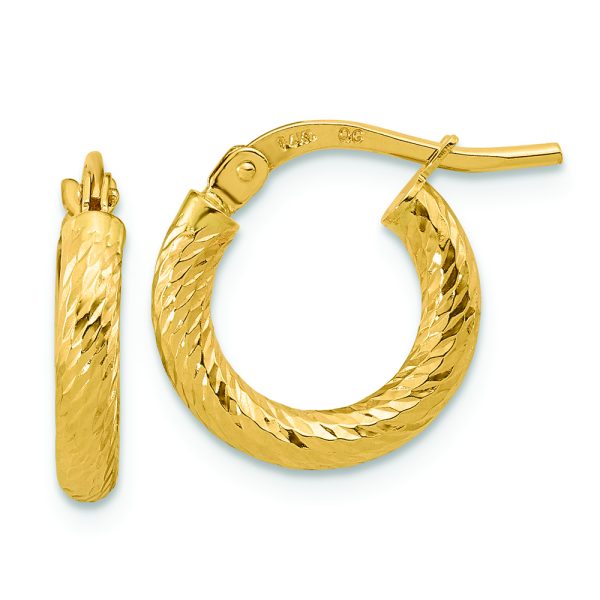 14k Polished and Diamond-cut 2.4mm Hoop Earrings