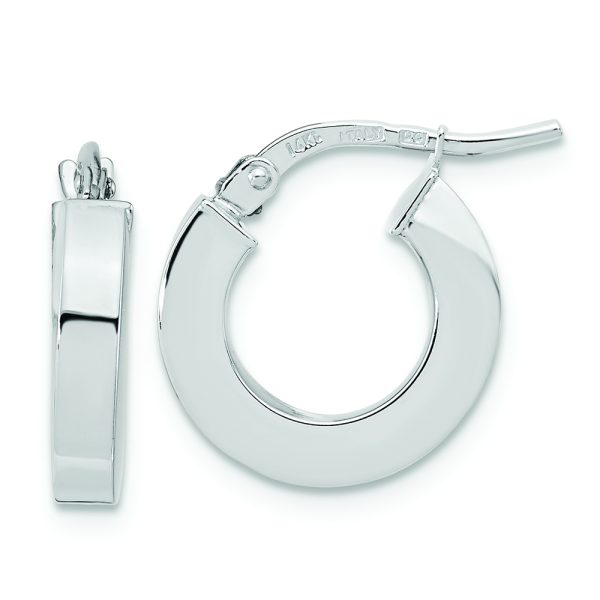 14k White Gold Polished 3mm Square Tube Hoop Earrings