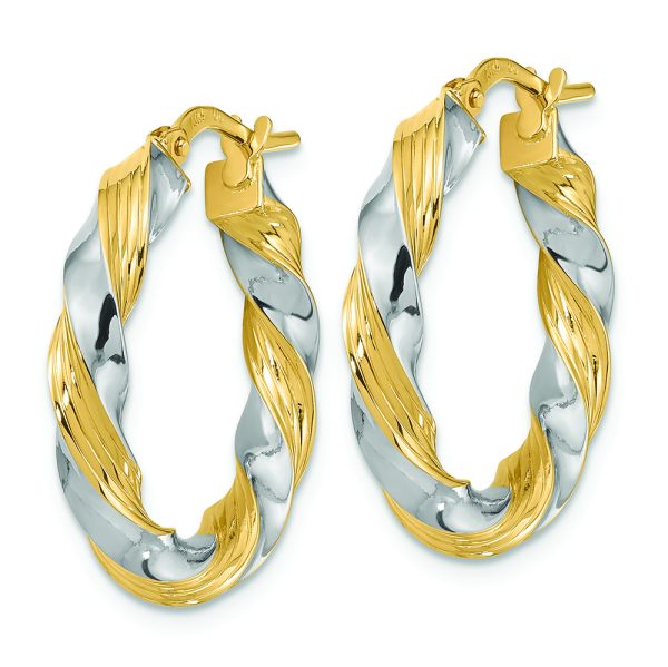 14k w/White Rhodium Polished Twisted Hoop Earrings - Image 2