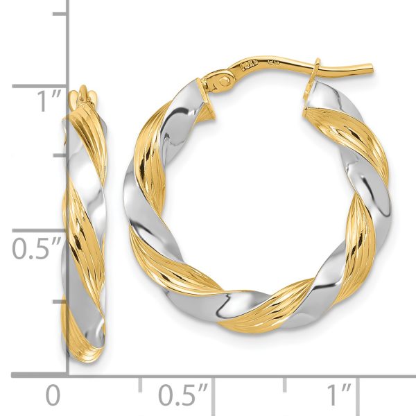 14k w/White Rhodium Polished Twisted Hoop Earrings - Image 3