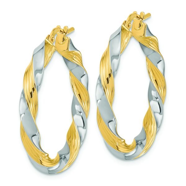 14k w/White Rhodium Polished Twisted Hoop Earrings - Image 2