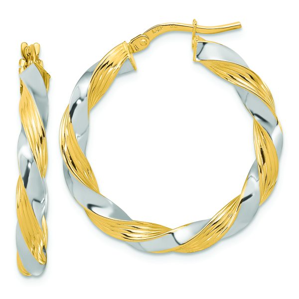 14k w/White Rhodium Polished Twisted Hoop Earrings