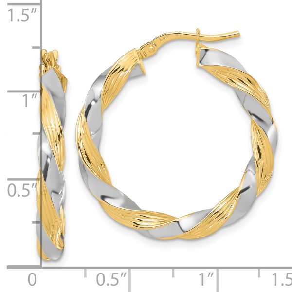 14k w/White Rhodium Polished Twisted Hoop Earrings - Image 3