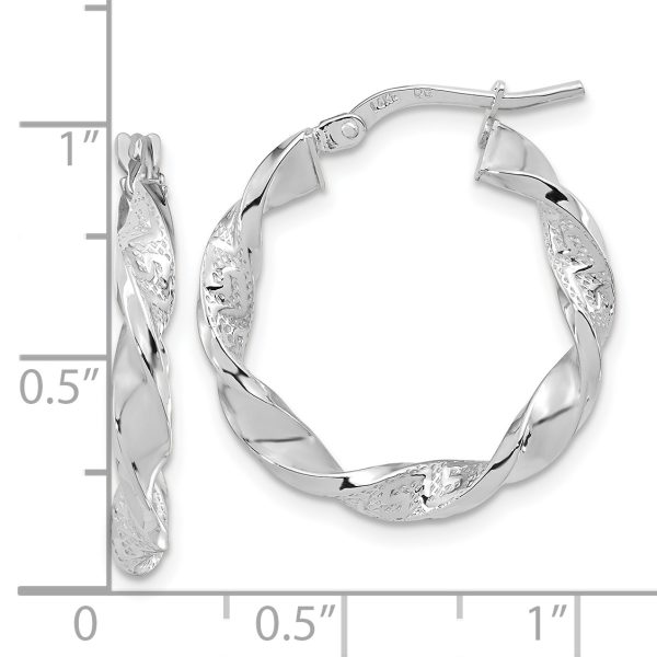 14k White Gold Polished and Textured Twisted Hoop Earrings - Image 3